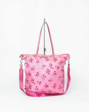 Prada Rosa Pink Tessuto Stampato Floral Tote Bag