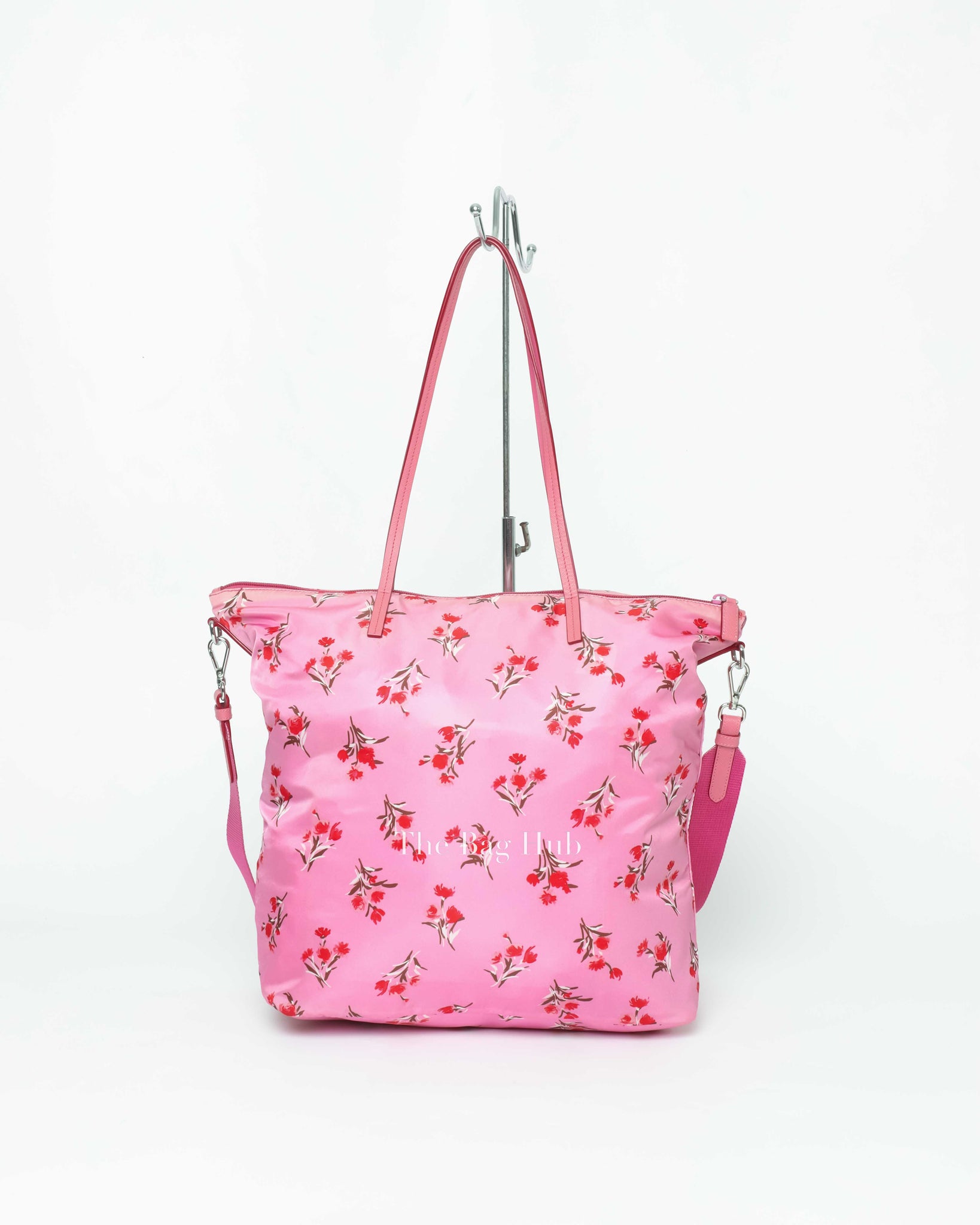 Prada Rosa Pink Tessuto Stampato Floral Tote Bag