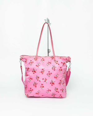 Prada Rosa Pink Tessuto Stampato Floral Tote Bag