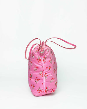 Prada Rosa Pink Tessuto Stampato Floral Tote Bag