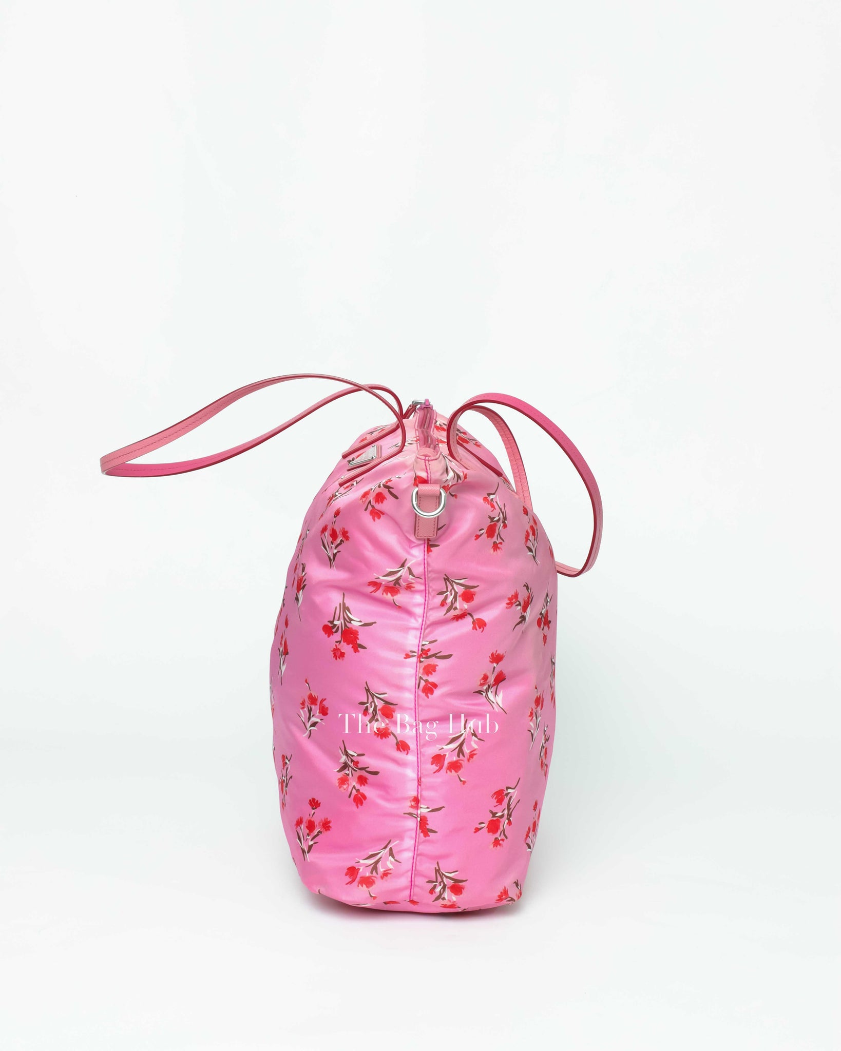 Prada Rosa Pink Tessuto Stampato Floral Tote Bag