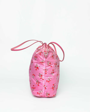 Prada Rosa Pink Tessuto Stampato Floral Tote Bag