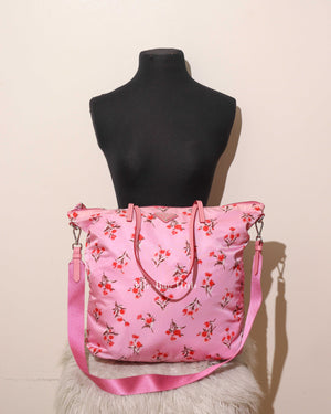 Prada Rosa Pink Tessuto Stampato Floral Tote Bag