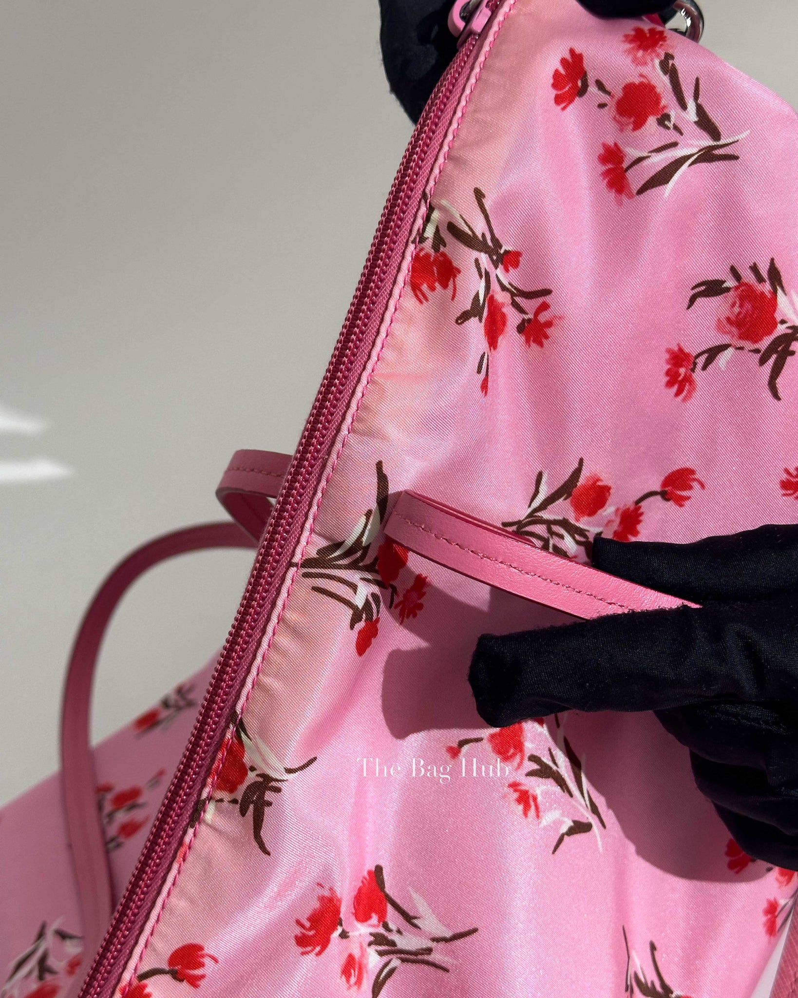 Prada Rosa Pink Tessuto Stampato Floral Tote Bag