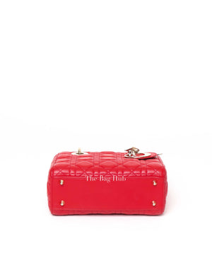 Dior Red Calfskin Leather Cannage Quilted Lady Dior Small Bag