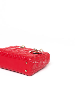 Dior Red Calfskin Leather Cannage Quilted Lady Dior Small Bag