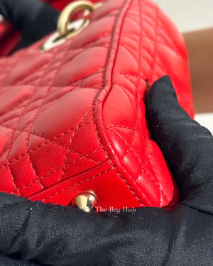 Dior Red Calfskin Leather Cannage Quilted Lady Dior Small Bag