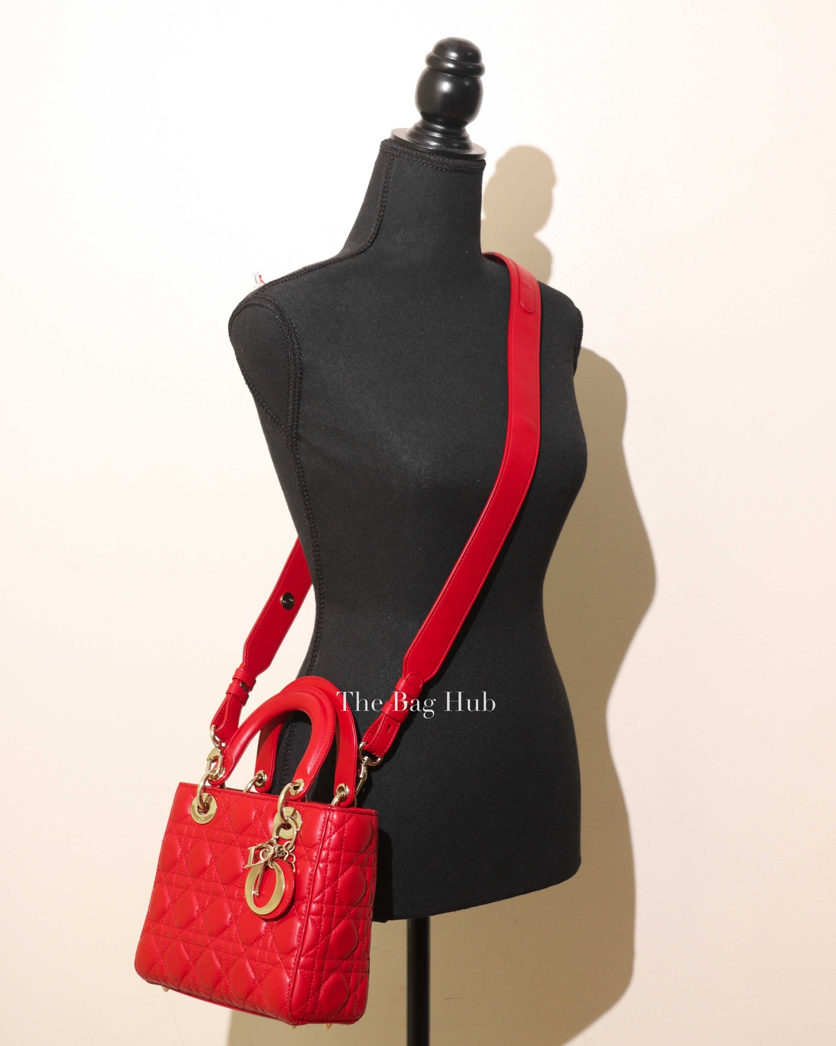 Dior Red Calfskin Leather Cannage Quilted Lady Dior Small Bag