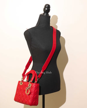 Dior Red Calfskin Leather Cannage Quilted Lady Dior Small Bag