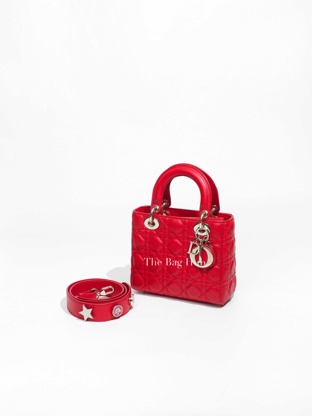 Dior Red Calfskin Leather Cannage Quilted Lady Dior Small Bag