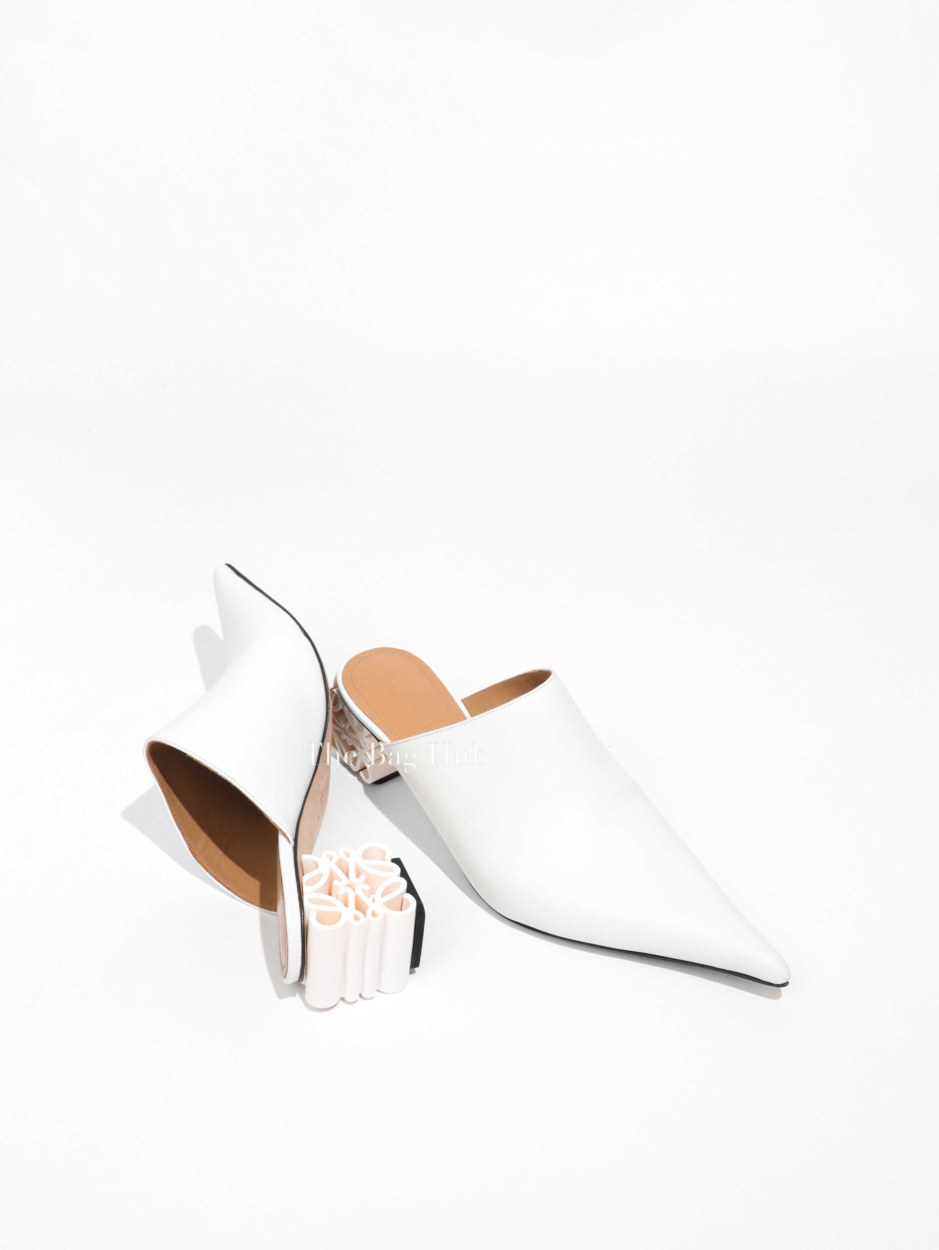 Loewe White Leather Anagram Heel Mules Size 41 | Designer Brand 