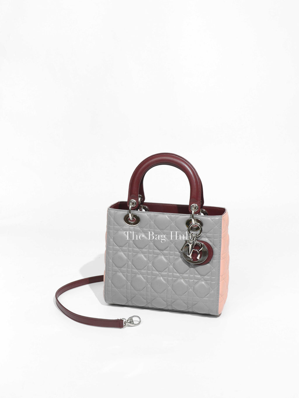 Dior Gray/Pink/Maroon Lambskin Cannage Lady Dior Medium Bag