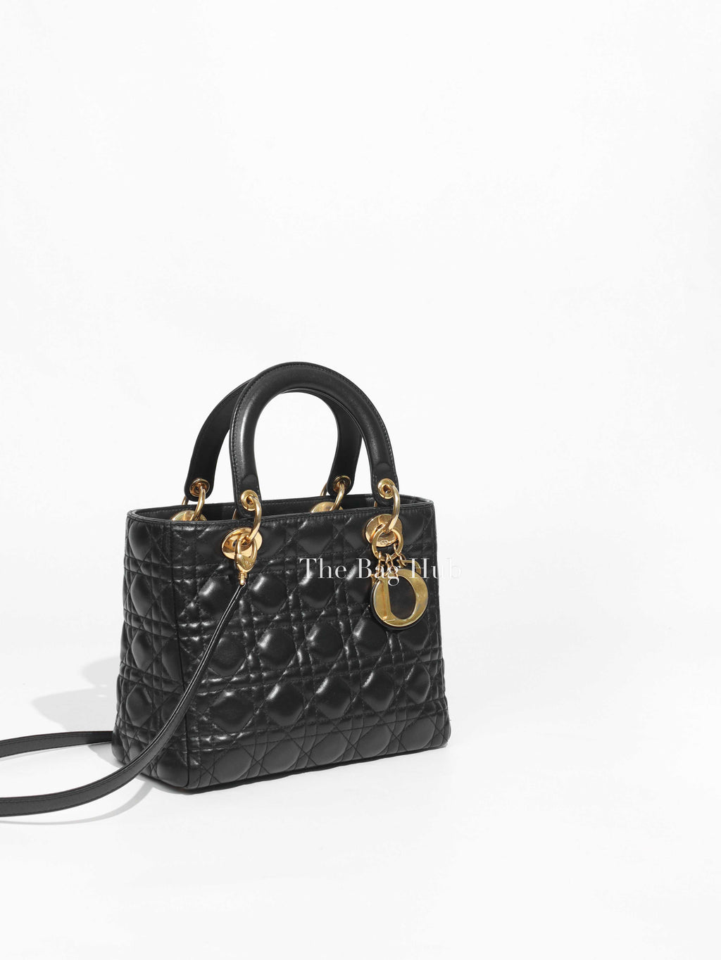 Christian Dior Black Lambskin Lady Dior Medium Bag