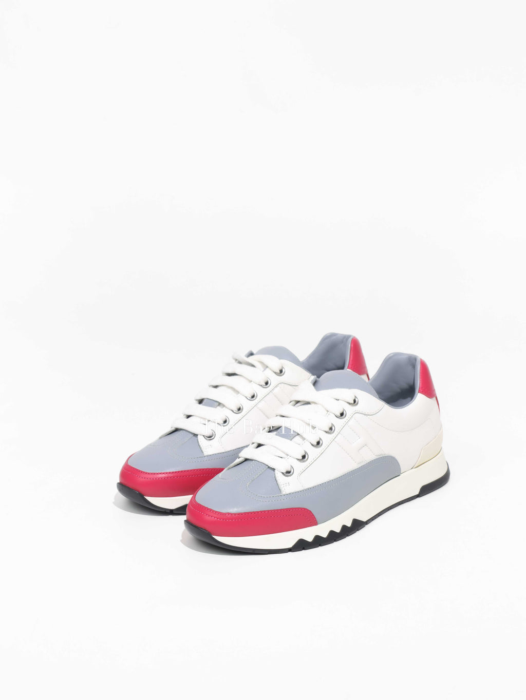 Hermes White/Grey/Pink Leather Women Trail Sneakers Size 35.5