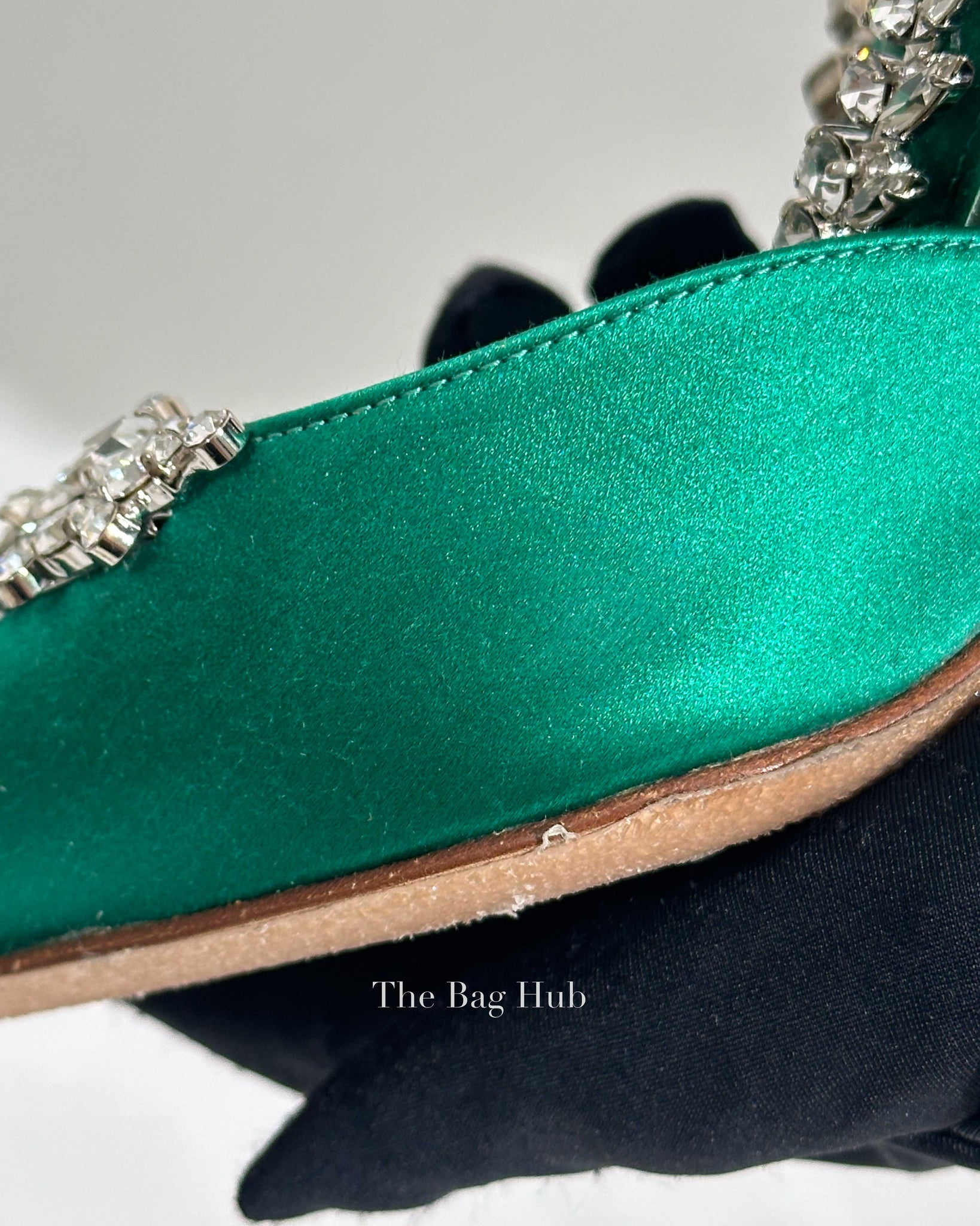 Manolo Blahnik Emerald Green Canvas Stiletto Sandals Size 37.5
