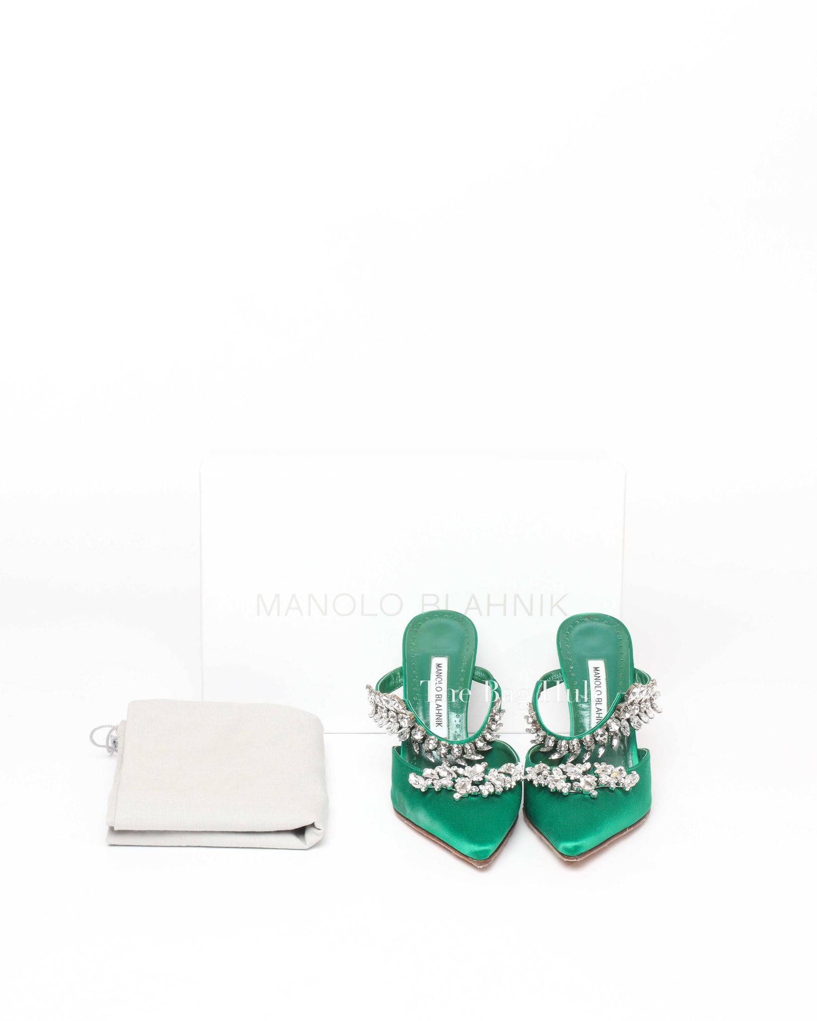 Manolo Blahnik Emerald Green Canvas Stiletto Sandals Size 37.5