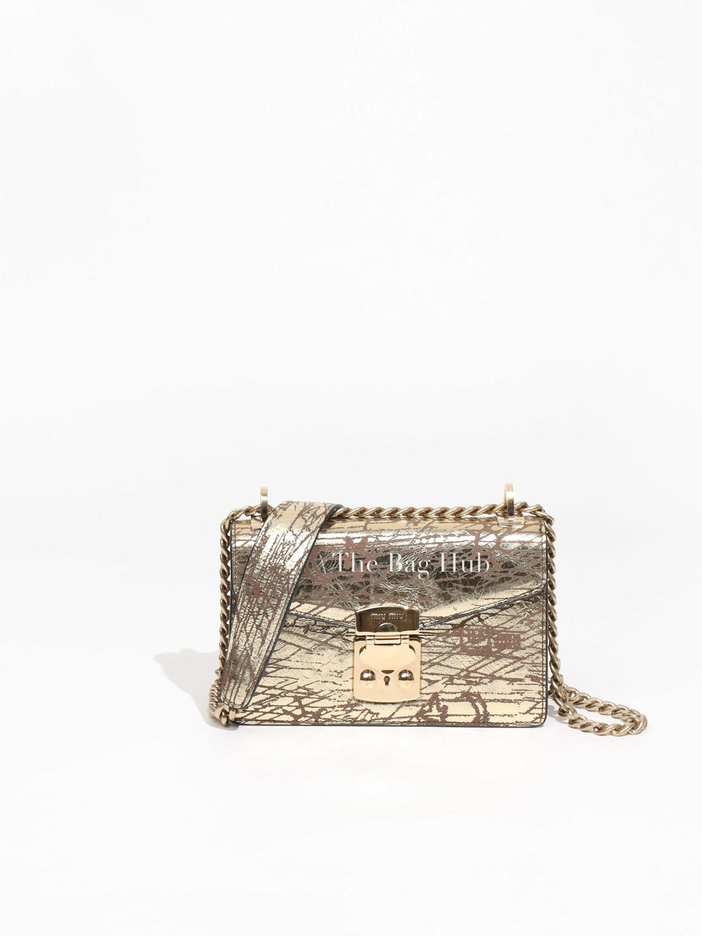 Miu Miu Pirite Vitello Graphic Metallic Leather Chain Strap Shoulder Bag 5BD081