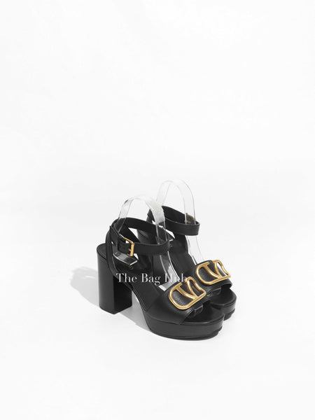Valentino Black V Logo Block Heels Size 37.5 | Designer Brand