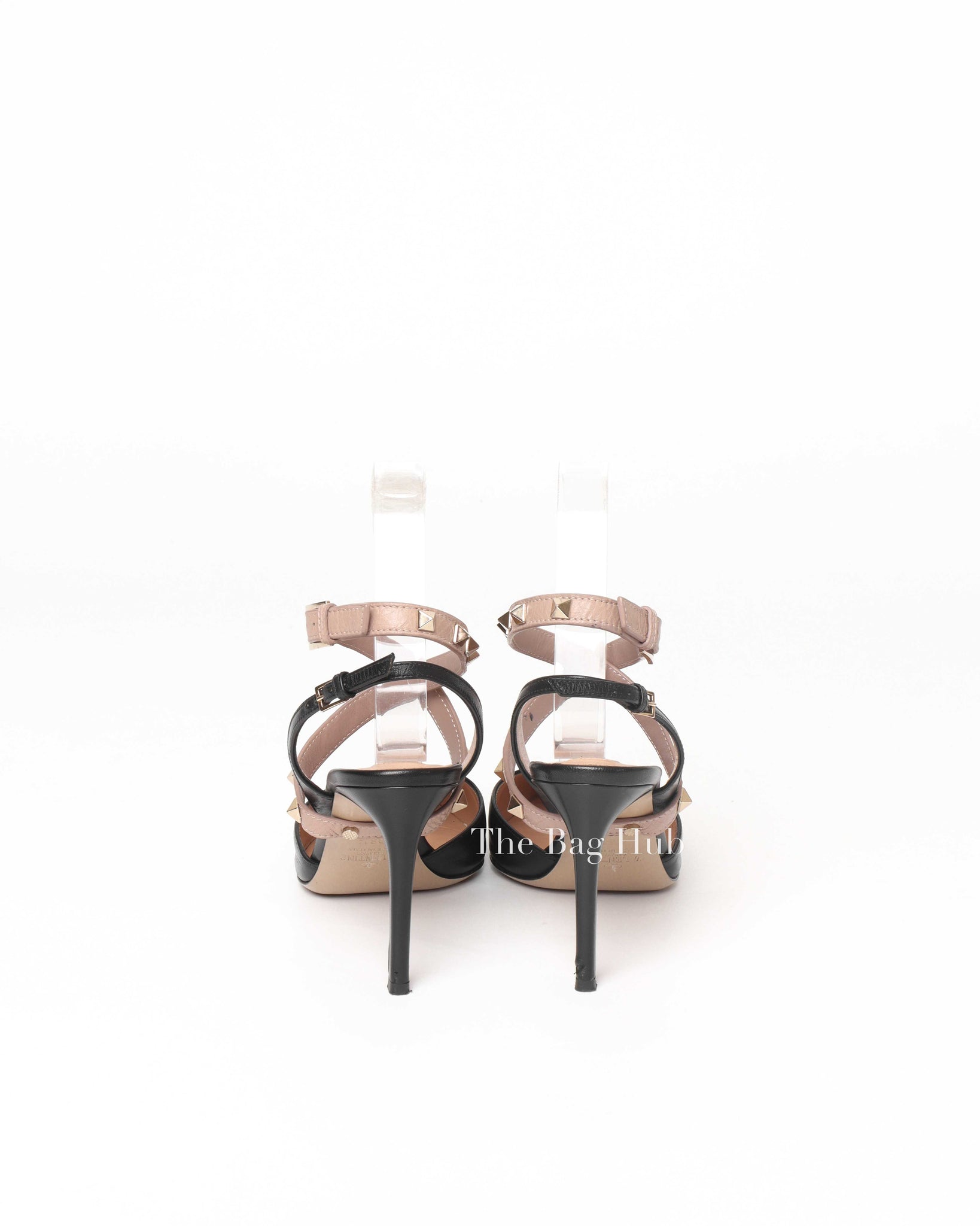 Valentino Garavani Black Leather Rock-stud Gold Ankle Strap Size 36.5