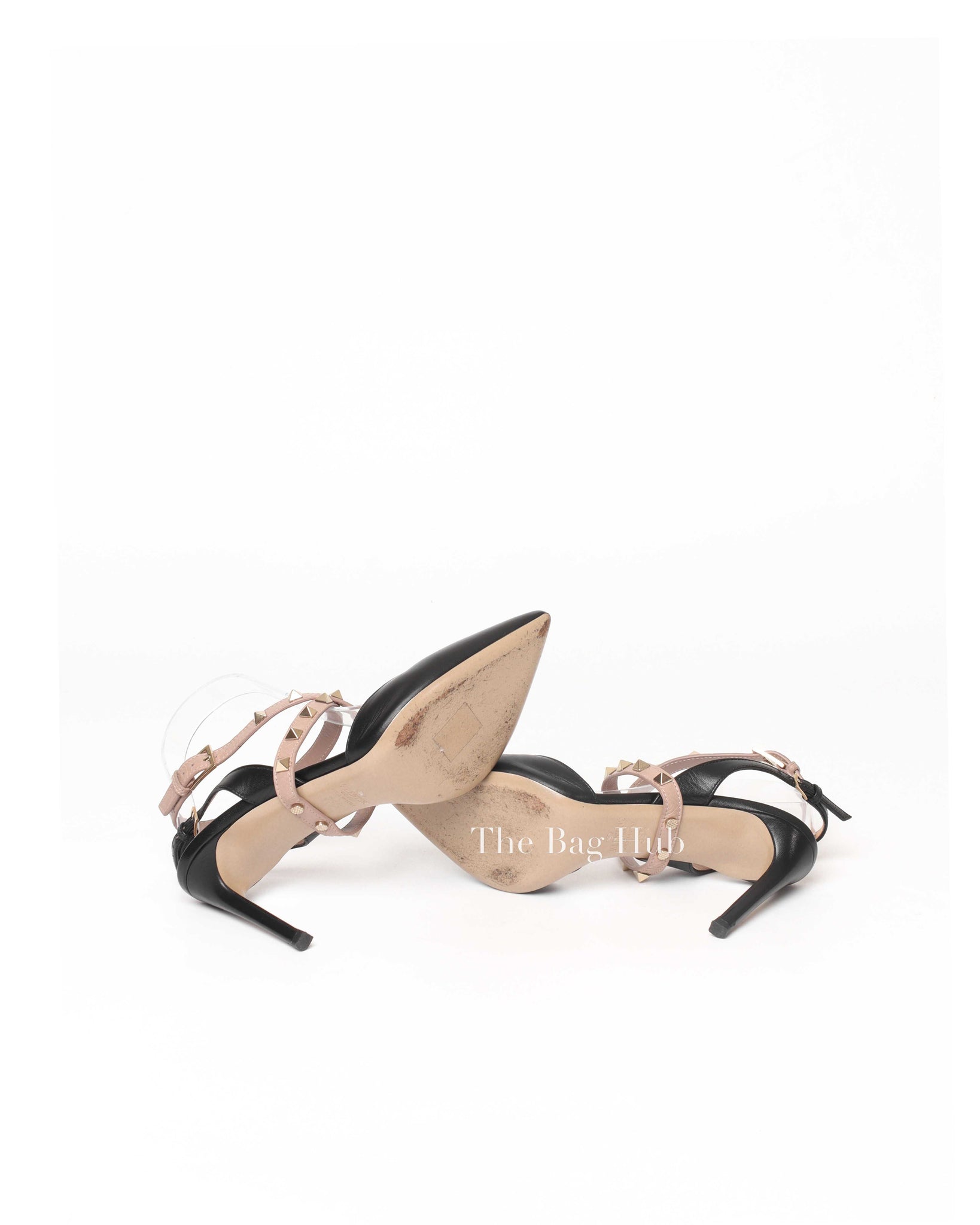 Valentino Garavani Black Leather Rock-stud Gold Ankle Strap Size 36.5