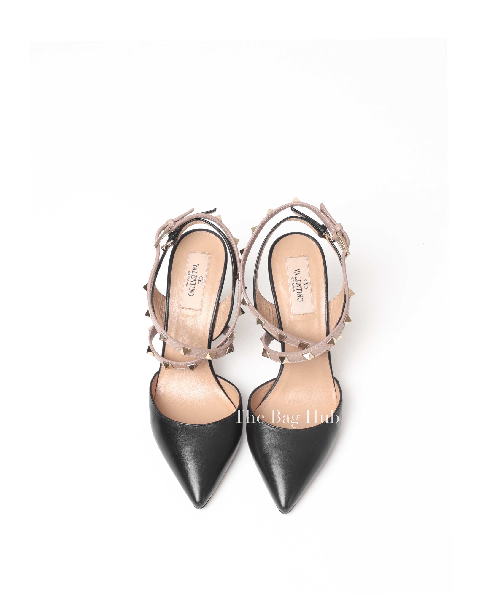 Valentino Garavani Black Leather Rock-stud Gold Ankle Strap Size 36.5