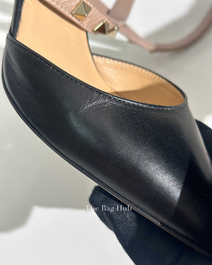 Valentino Garavani Black Leather Rock-stud Gold Ankle Strap Size 36.5