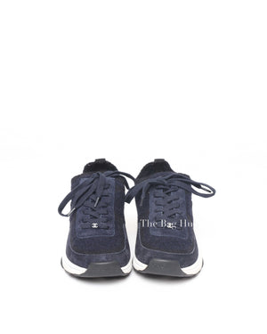 Chanel Navy Blue Knit &amp; Suede Calfskin CC Logo Women's Sneaker Size 37
