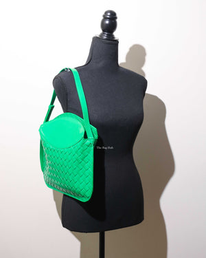 Bottega Veneta Grass Green Patent Leather Intrecciato Small Flap Shoulder Bag-10