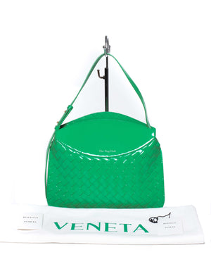 Bottega Veneta Grass Green Patent Leather Intrecciato Small Flap Shoulder Bag-11