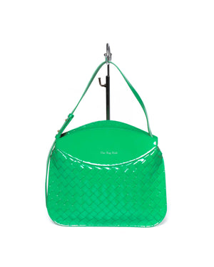 Bottega Veneta Grass Green Patent Leather Intrecciato Small Flap Shoulder Bag-2