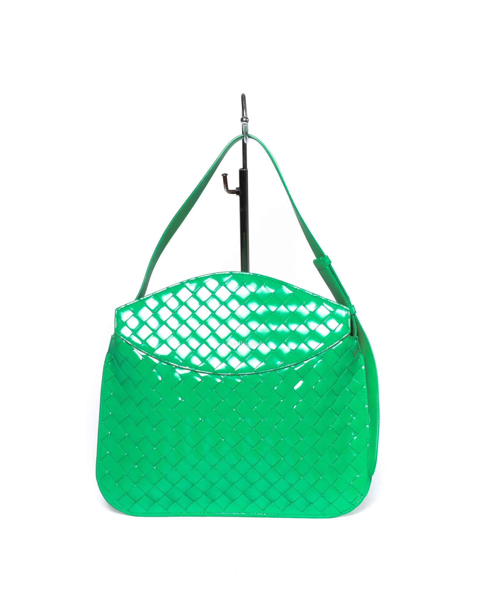 Bottega Veneta Grass Green Patent Leather Intrecciato Small Flap Shoulder Bag-3