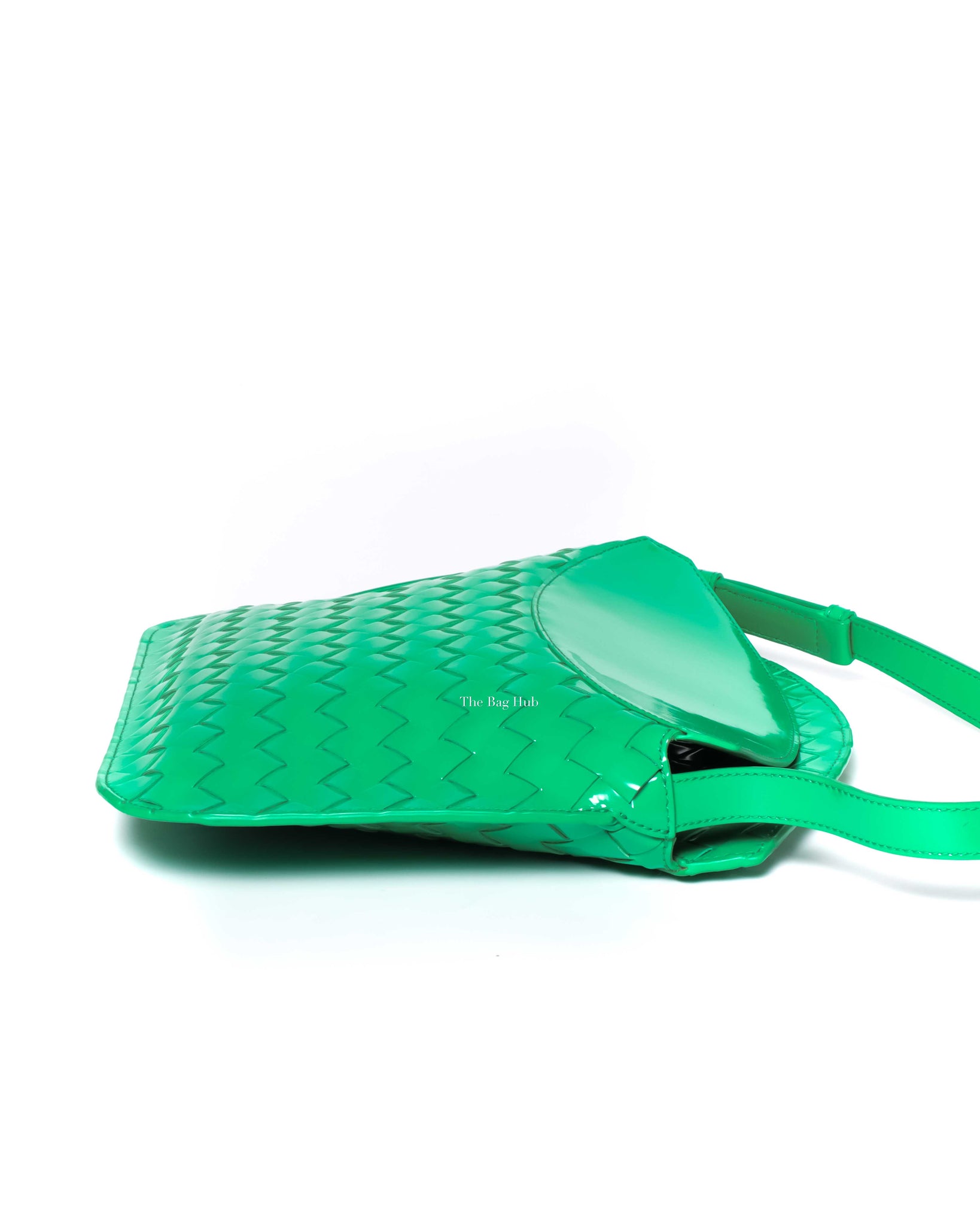 Bottega Veneta Grass Green Patent Leather Intrecciato Small Flap Shoulder Bag-4