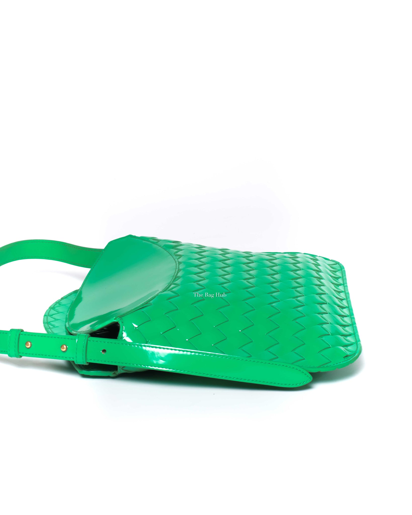 Bottega Veneta Grass Green Patent Leather Intrecciato Small Flap Shoulder Bag-5