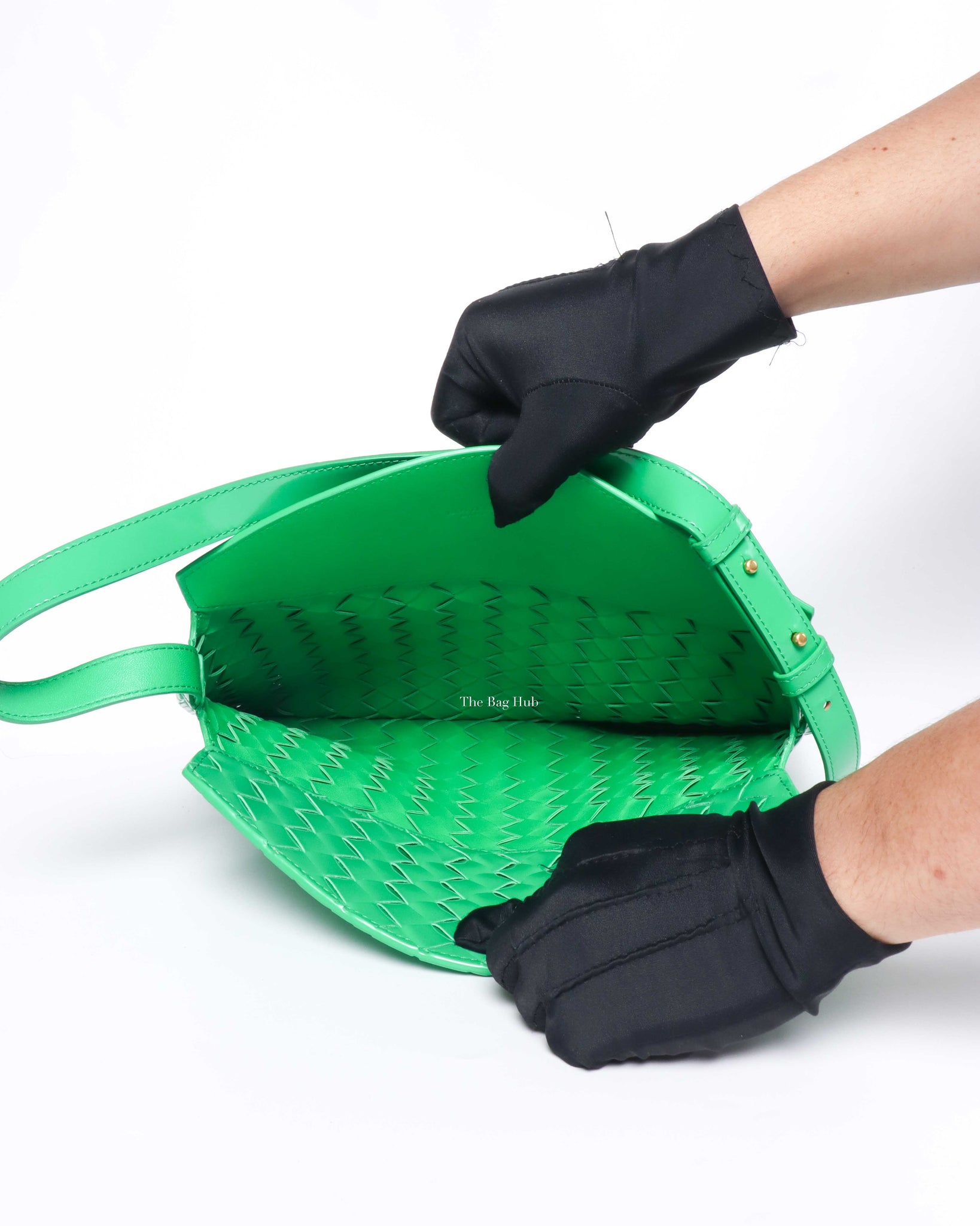 Bottega Veneta Grass Green Patent Leather Intrecciato Small Flap Shoulder Bag-9