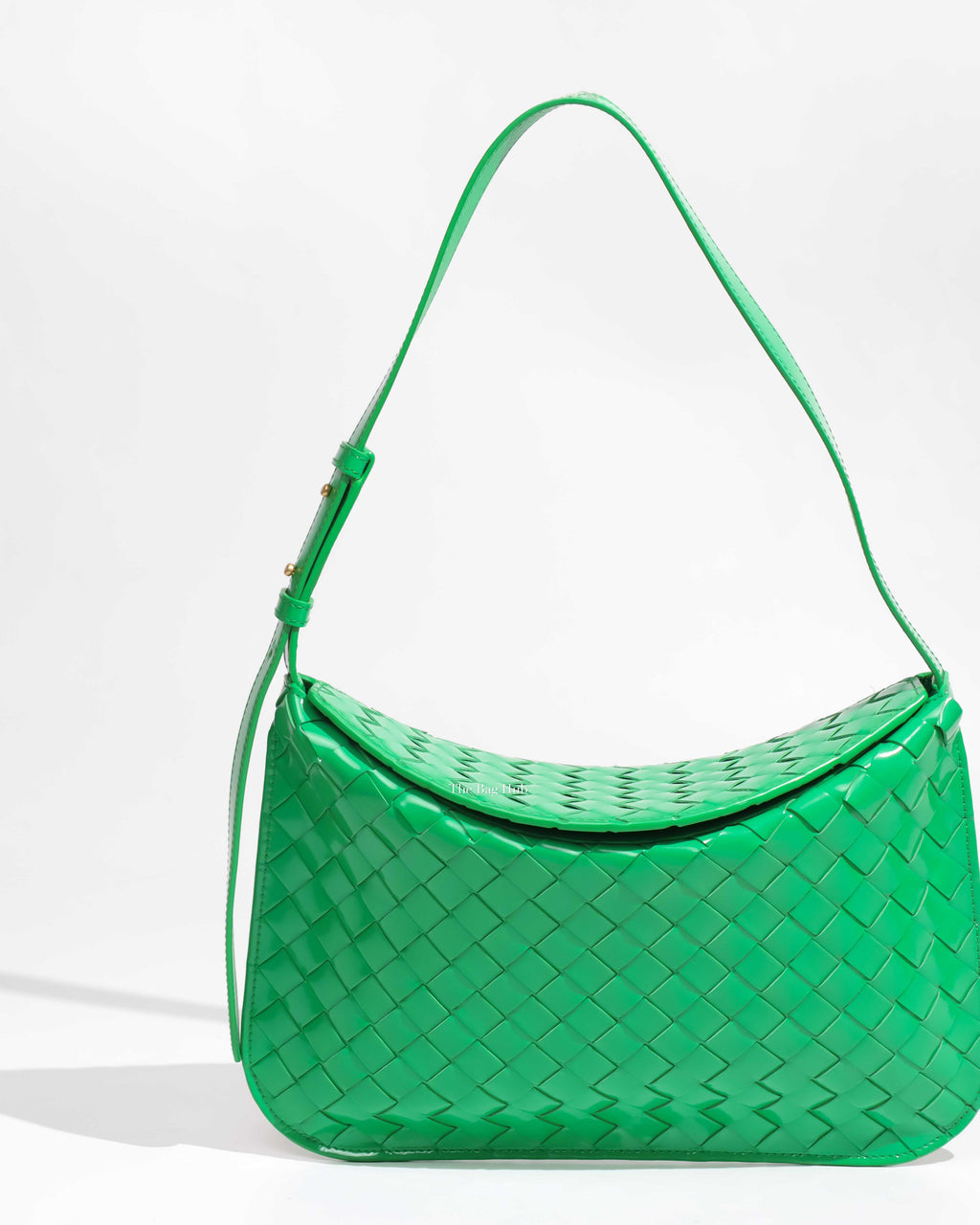 Bottega Veneta Grass Green Patent Leather Intrecciato Small Flap Shoulder Bag-1