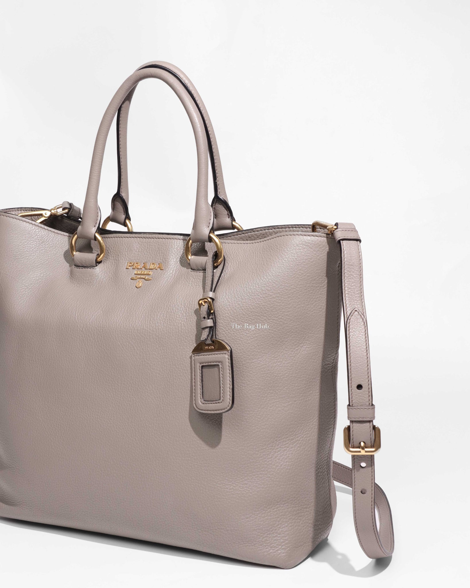 Prada Women's Gray Vitello Phenix Shopping Tote Top Handle Bag Shoulder Bag  1BG865, Grey, Large