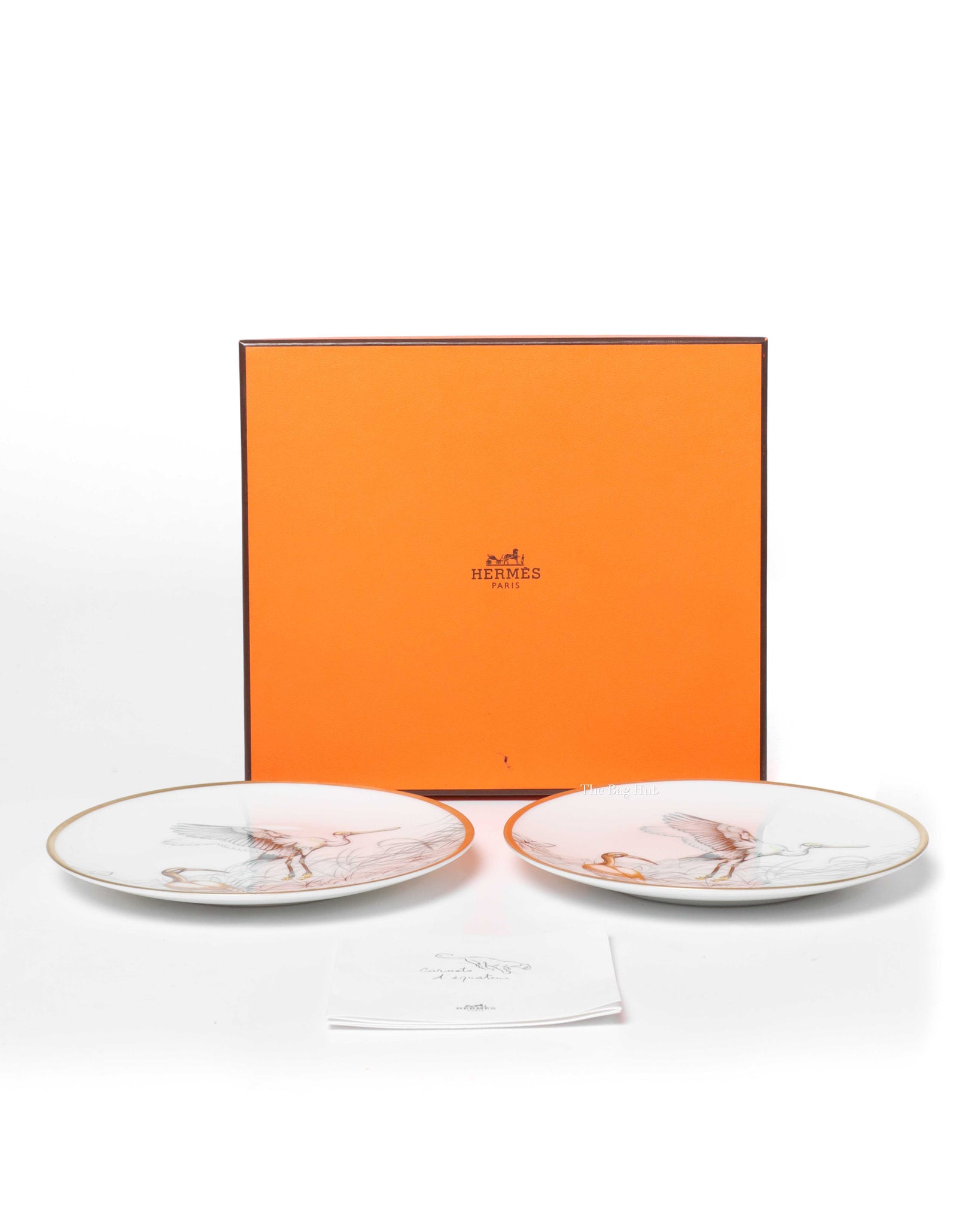 Hermes White Porcelain Carnets d'Equarteur Bread And Butter Plate 2pcs-5