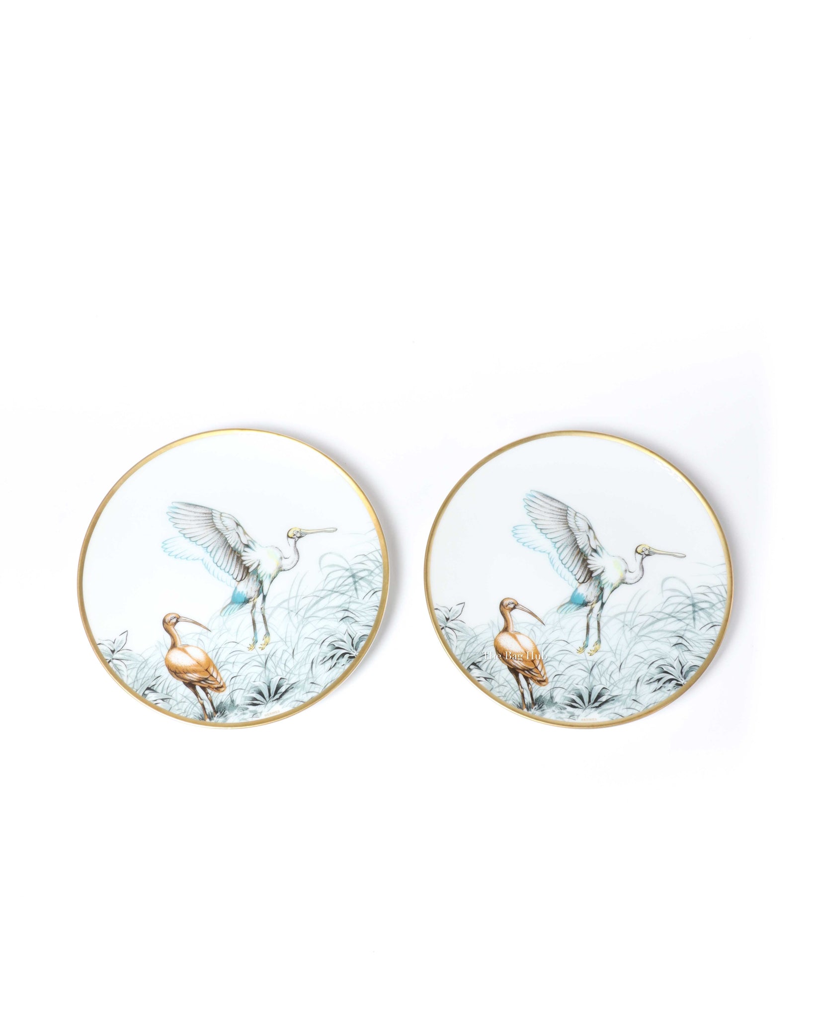 Hermes White Porcelain Carnets d'Equarteur Bread And Butter Plate 2pcs-3