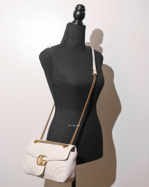 Gucci White GG Marmont Small Flap Shoulder Bag