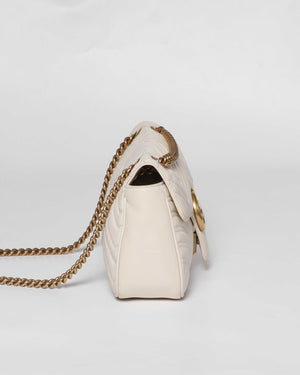 Gucci White GG Marmont Small Flap Shoulder Bag