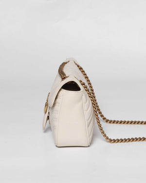 Gucci White GG Marmont Small Flap Shoulder Bag