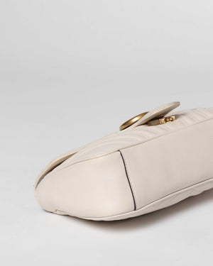 Gucci White GG Marmont Small Flap Shoulder Bag