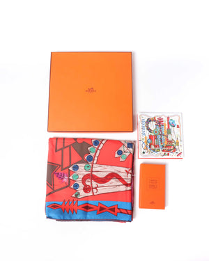Hermes Bleu/Rouge/Prune Cosmogonie Apache Silk Scarf 90