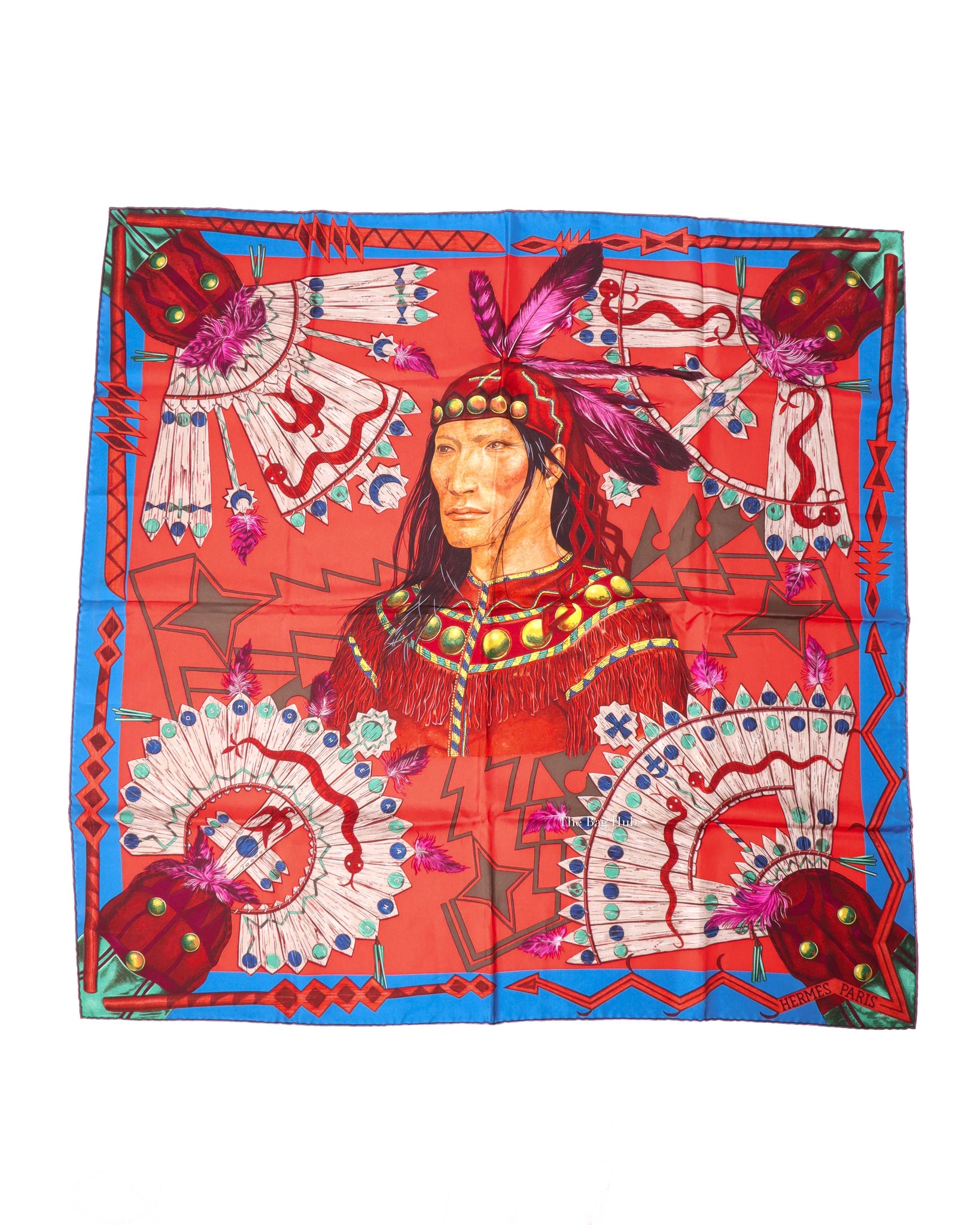 Hermes Bleu/Rouge/Prune Cosmogonie Apache Silk Scarf 90