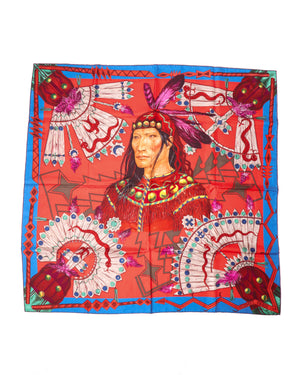Hermes Bleu/Rouge/Prune Cosmogonie Apache Silk Scarf 90