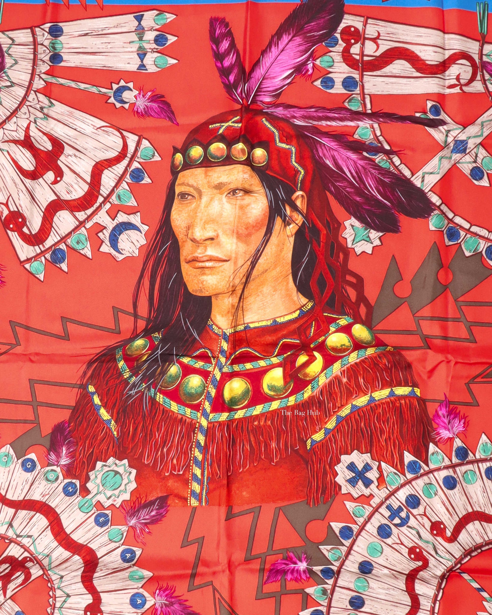 Hermes Bleu/Rouge/Prune Cosmogonie Apache Silk Scarf 90