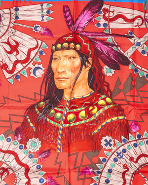 Hermes Bleu/Rouge/Prune Cosmogonie Apache Silk Scarf 90