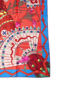 Hermes Bleu/Rouge/Prune Cosmogonie Apache Silk Scarf 90