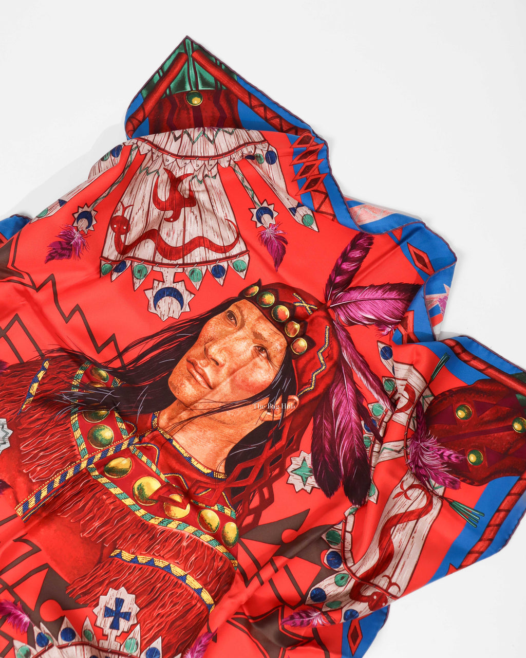 Hermes Bleu/Rouge/Prune Cosmogonie Apache Silk Scarf 90
