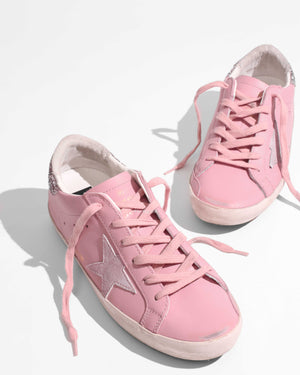 Golden Goose Antique Pink Leather w/ Glitter Heeltab Classic Superstar Sneaker Size 39-1